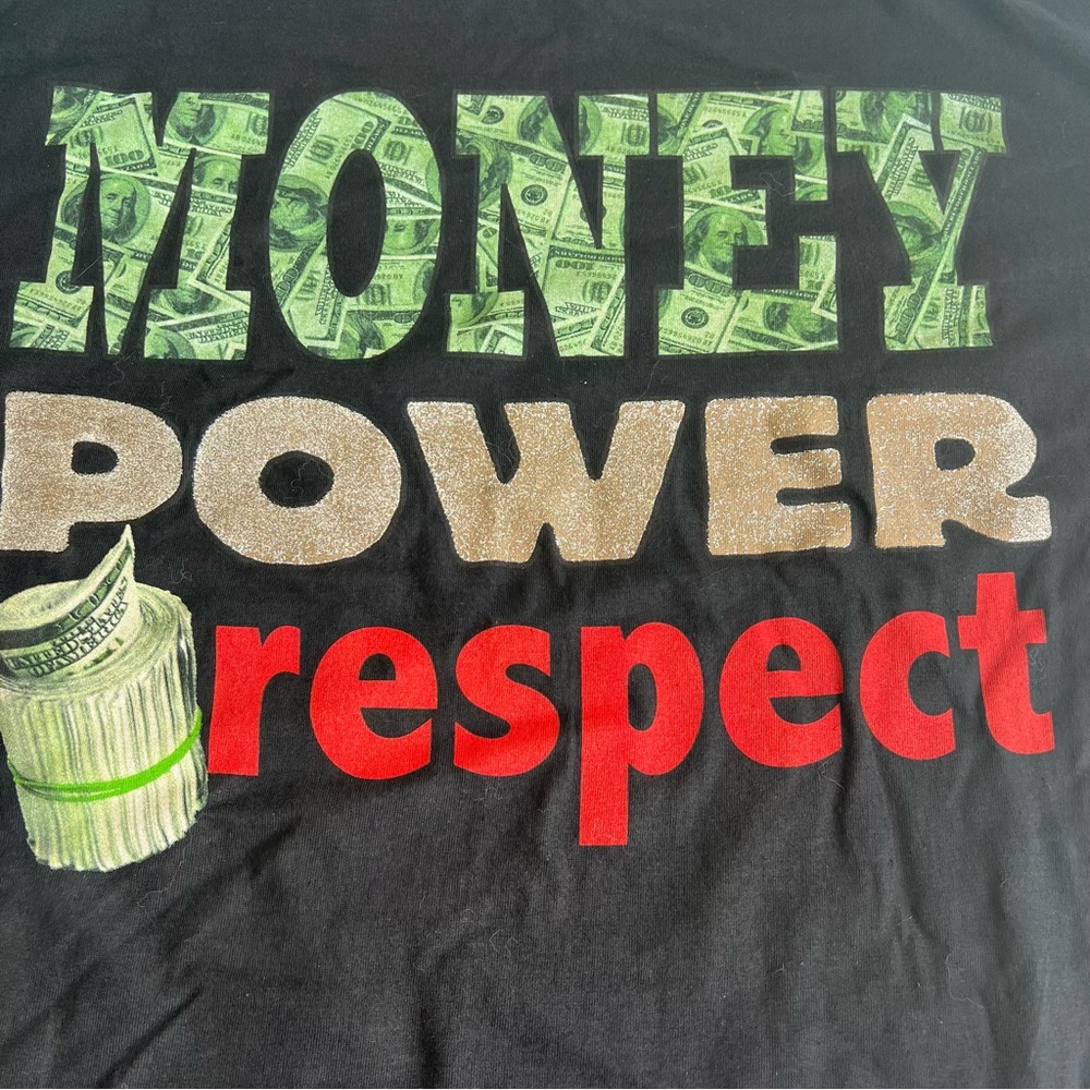 Streetwear Black Graphic T-Shirt with Money Power Respect Design - Picture 2 of 8